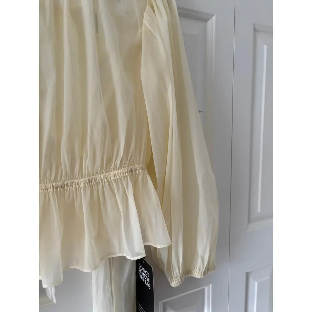 ASTR The Label Lemon Yellow Sheer Peplum Blouse S